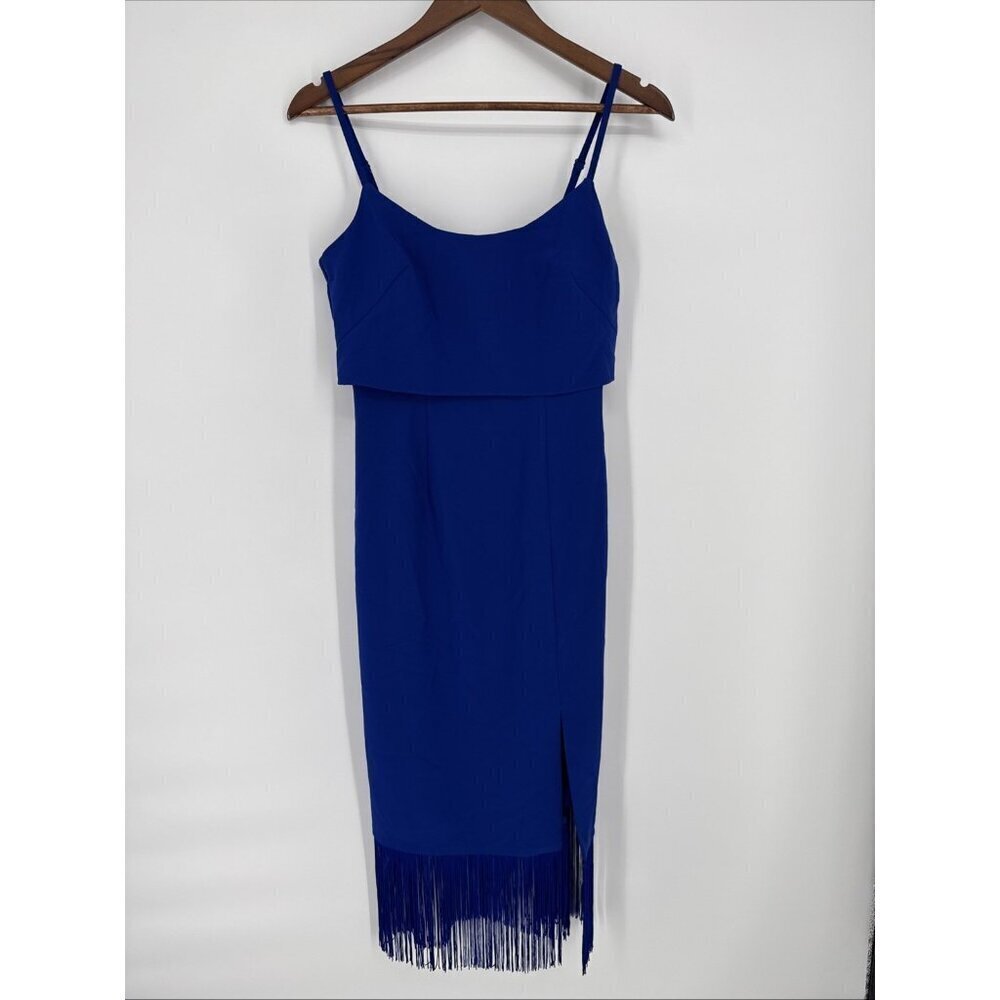 NWT Aidan by Adrianna Papell Cobalt Blue Fringe Midi Dress – Size 2 - Picture 6 of 16